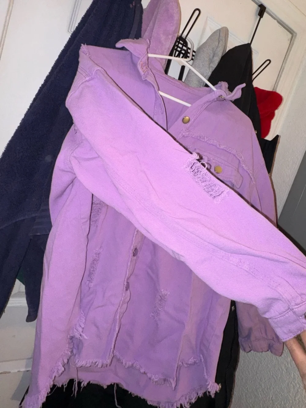 Lavender Distressed Button-Up Jacket - Picture 3 of 11